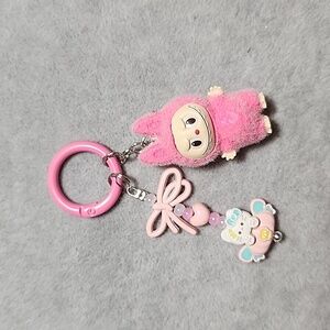 Pink Kawaii Labubu Keychain with Charms